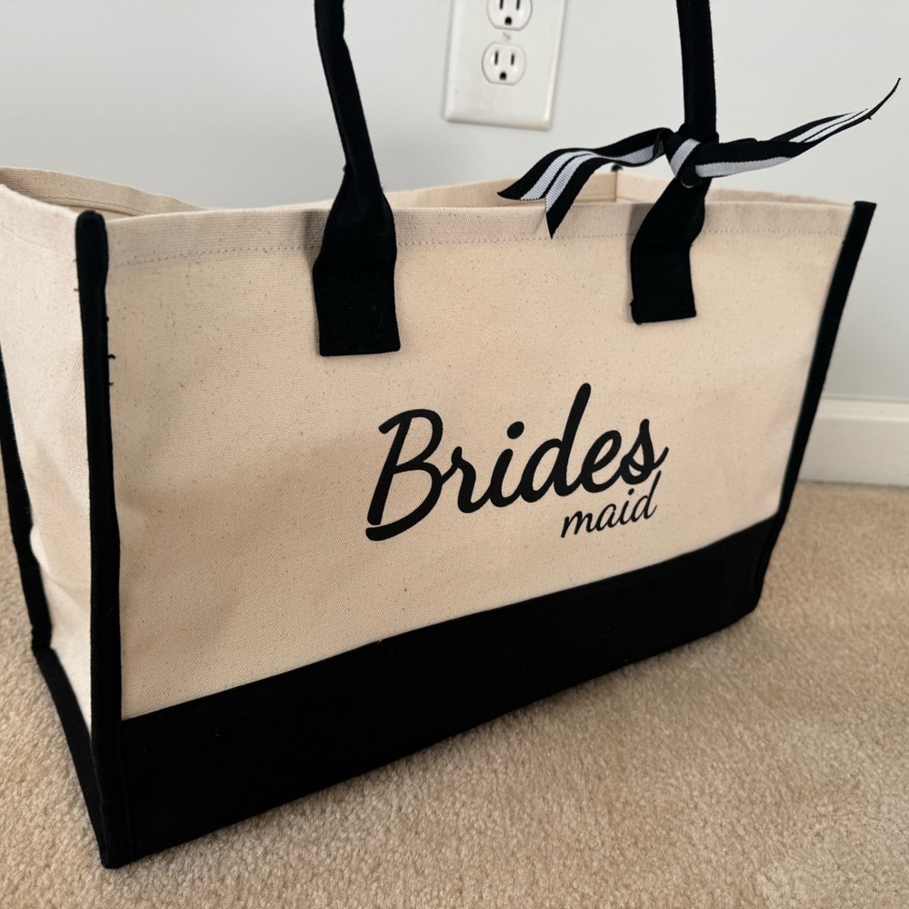 Bridesmaid Graphics Canvas Tote All Cotton Bag Black Cream Wedding Bachelorette